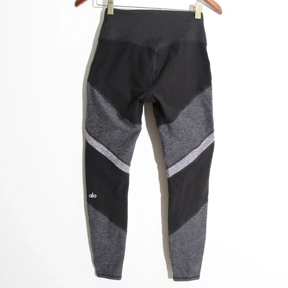 ALO Yoga 7/8 High-Waist AloSoft Sheila Legging Black Gray High Rise Stripe Sz XS